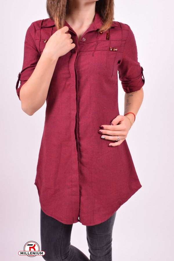 Рубашка-туника женская байковая (цв.бордовый) Madoy (Cotton 70%,Elastane 4%,Nylon 26%) Размер в наличии : 40 арт.2189