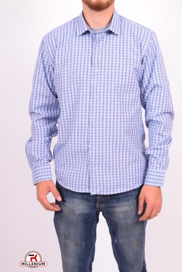 Рубашка мужская  (цв.голубой) (slim fit)  businessX (Cotton 70%,Polyester 30%) Размеры в наличии : 44, 46 арт.клетка