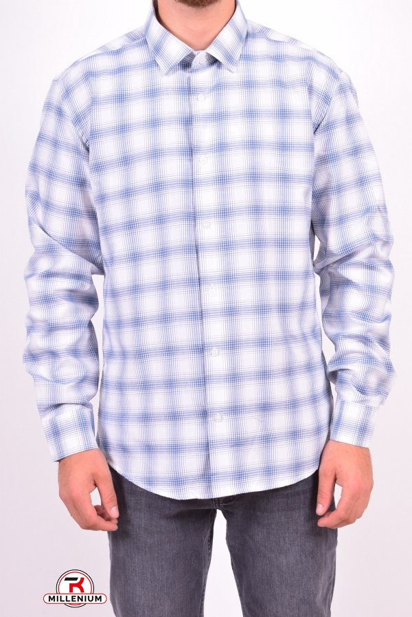 Рубашка мужская  (цв.белый/синий) (slim fit)  VIA LARENTA (Cotton 70%,Polyester 30%) Размеры в наличии : 44, 46 арт.клетка