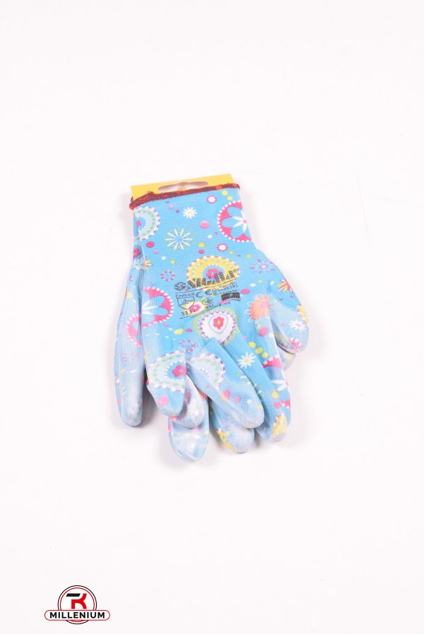 Трикотажні рукавички з частковим ПУ покриттям р7 (сині, манжет) арт.9446541