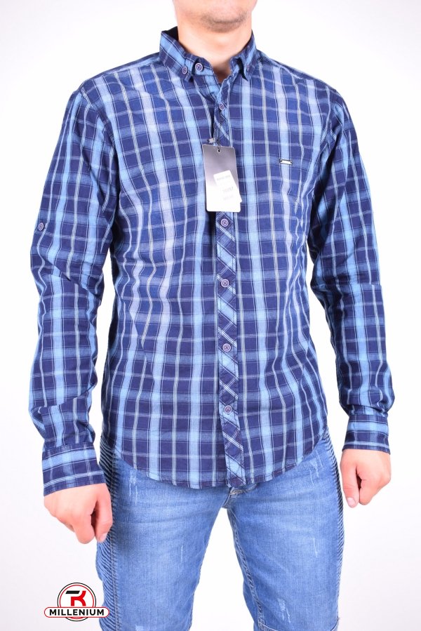Рубашка мужская  (цв.синий) 100% котон MANEVRA Размер в наличии : 44 арт.16097
