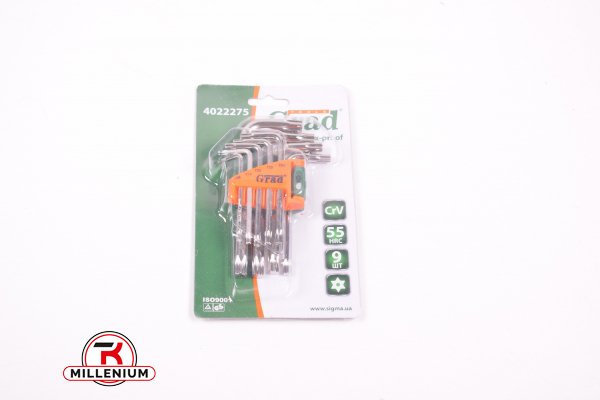 Ключі Torx (ціна за 9шт., короткі з отвором) T10-T50мм CrV "GRAD" арт.4022275