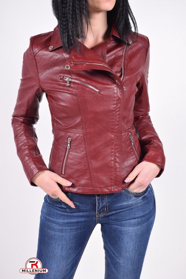 Куртка жіноча з (кол. Бордовий) шкірозамінника демісезонна LANMAS Розмір в наявності : 40 арт.5852