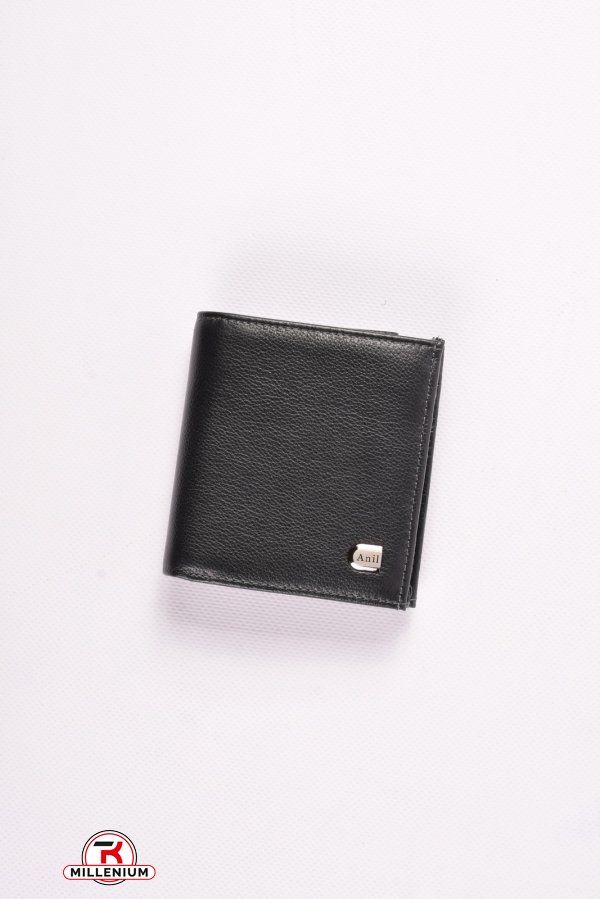 Кошелёк мужской кожаный (цв.черный) размер 11/10 см Anil арт.700-A