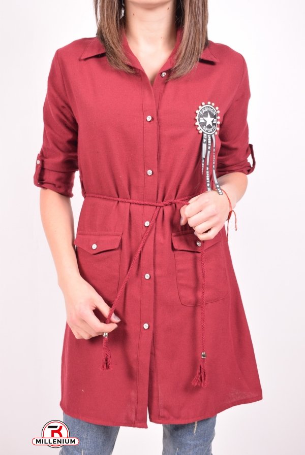 Рубашка-туника женская (цв.бордовый) PIANO (Cotton 60%,Polyester 40%) Размеры в наличии : 42, 44, 46, 48 арт.9751