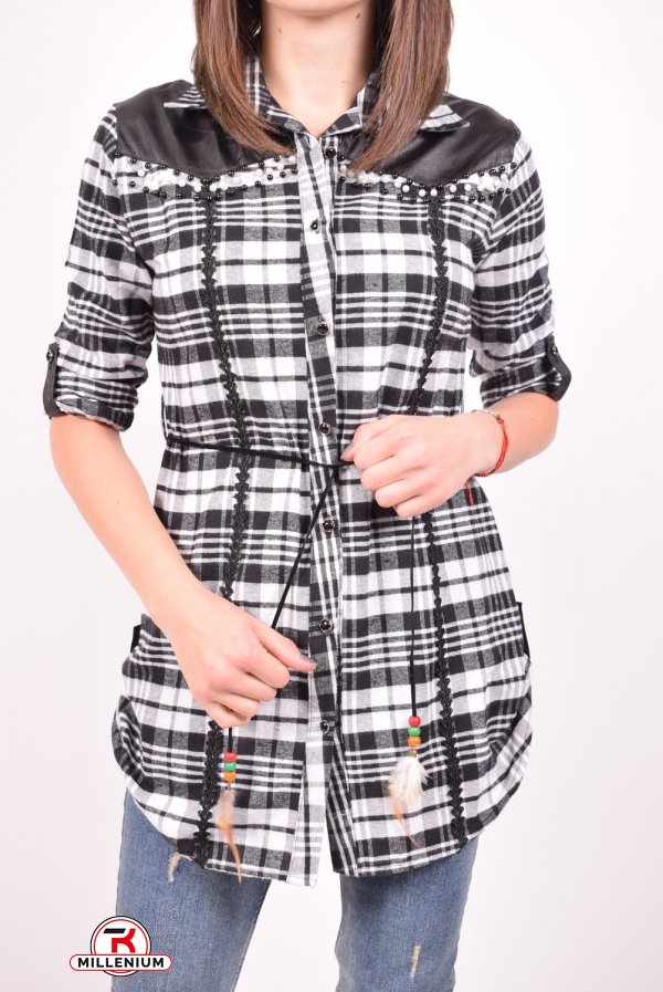Рубашка-туника женская (цв.белый/черный) PIANO (Cotton 60%,Polyester 40%) Размер в наличии : 44 арт.9703