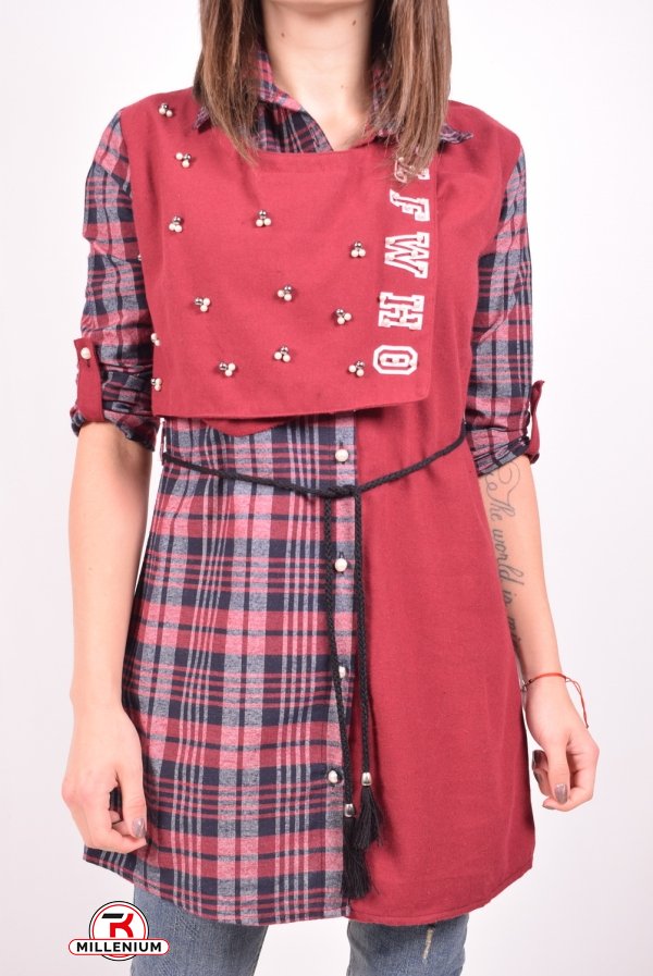 Рубашка-туника женская (цв.бордовый) PIANO (Cotton 60%,Polyester 40%) Размеры в наличии : 44, 48 арт.9745