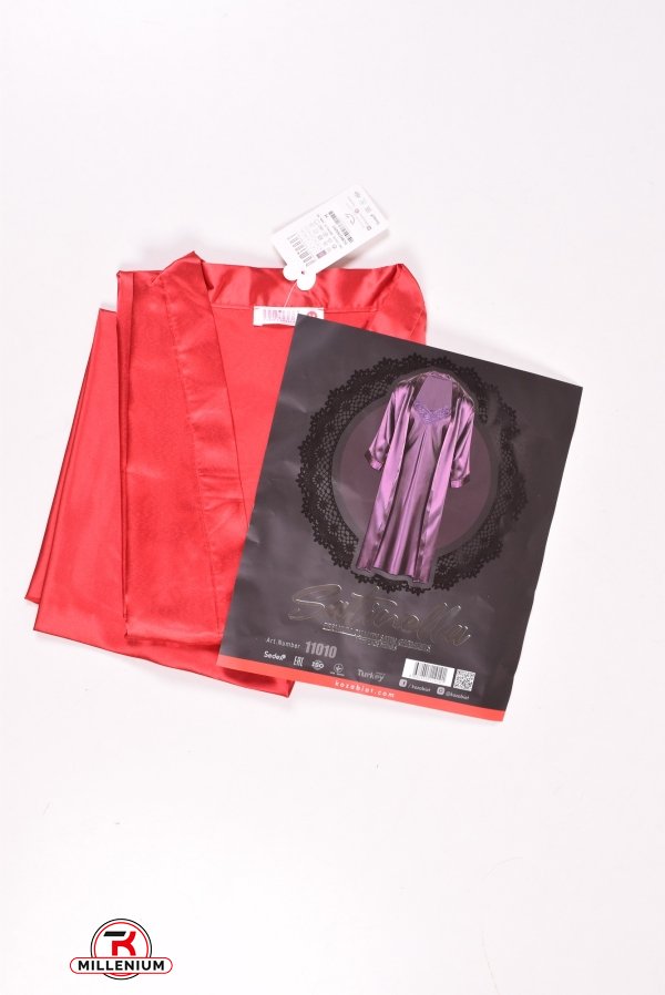 Комплект шелковый женский (цв.красный) (ночная рубашка + халат+бикини) DEEP SLEEP Размер в наличии : 44 арт.11010