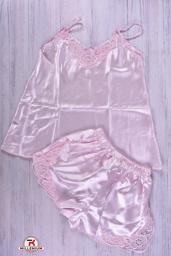 Комплект атласный (цв.св.розовый) майка тонкая бретель+шорты "DEEP Sleep" размер 42-44 арт.12013