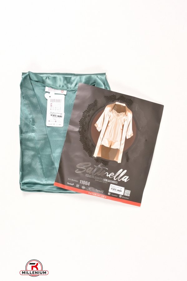 Комплект шелковый женский (цв.зелёный) (майка+шорты+халат) DEEP SLEEP Размер в наличии : 44 арт.11064