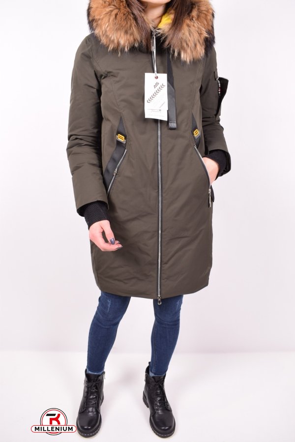 Куртка жіноча з плащової тканини (кол. Хакі) зимова з натуральної опушкою VINASIER Розмір в наявності : 48 арт.922