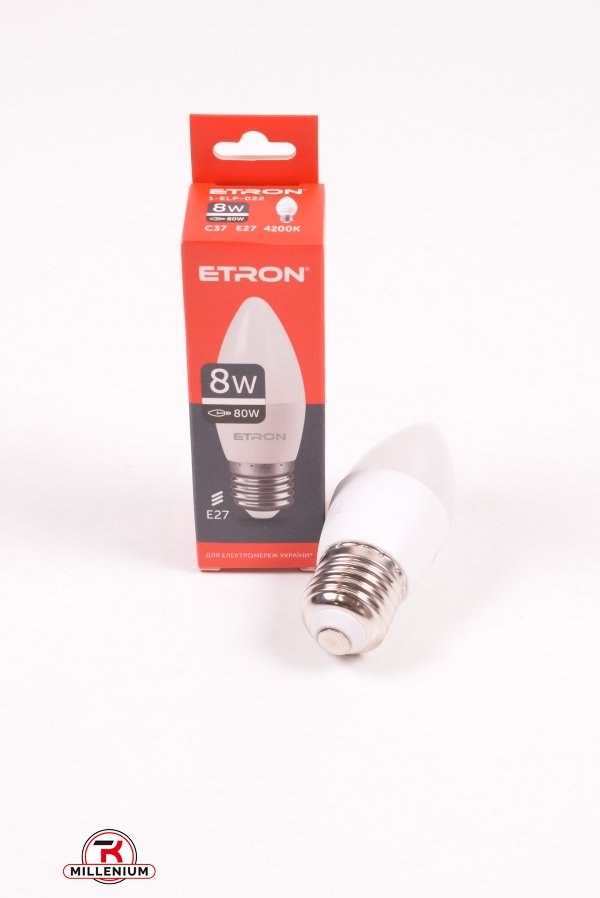 Лампа світлодіодна C37 (8W,E27,4200К)220V ETRON арт.1-ELP-022