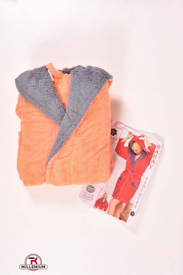 Халат жіночий тканина Wellsoft (колір помаранчевий/сірий) BARAY Розміри в наявності : 42, 44, 46, 48, 50 арт.150