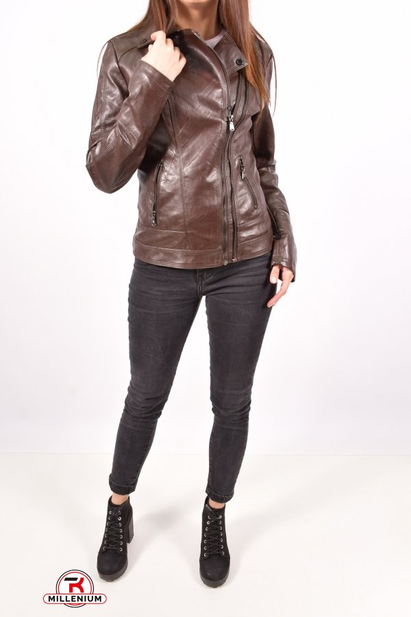 Куртка женская из кожезаменителя (цв.т.коричневый) Lanmas Размер в наличии : 40 арт.20R6