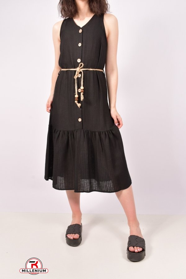 Платье женское из ткани лён (цв.черный) "Karon" Размер в наличии : 46 арт.9956