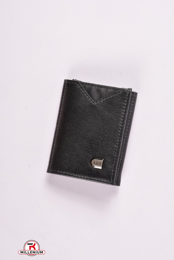 Кошелёк мужской кожаный (цв.чёрный) Anil размер 8/10 см. арт.810-A