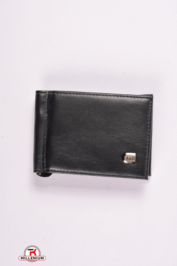 Зажим для денег кожаный (цв.чёрный) ANIL размер 11/8 см. арт.1004-24