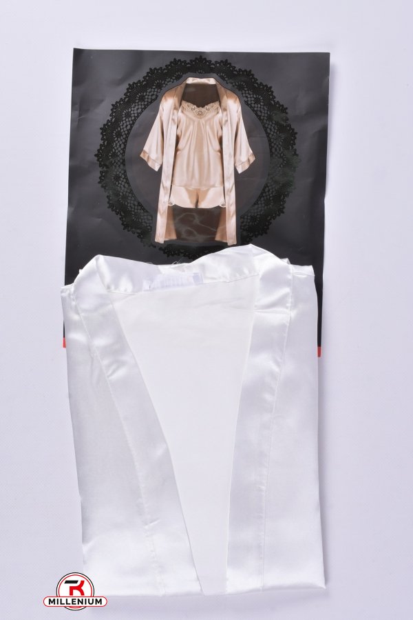Комплект шелковый женский (цв.белый) (майка+шорты+халат) DEEP SLEEP Размеры в наличии : 44, 46 арт.11064