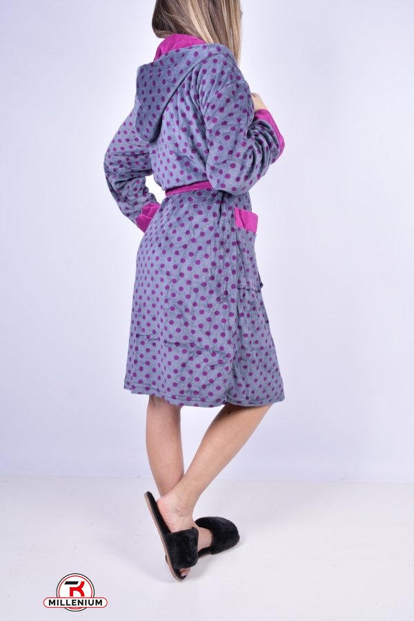 Халат жіночий велюровий (колір сірий/фіолетовий) BARAY Розмір в наявності : 44 арт.308