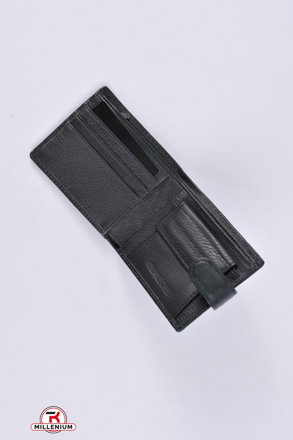 Кошелёк мужской кожаный (цв.чёрный) размер 11/9 см. арт.H14