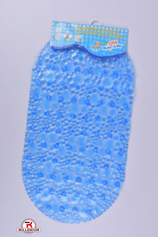 Коврик в ванную(цв.синий) силиконовый на присосках размер 65/34см арт.MF1604
