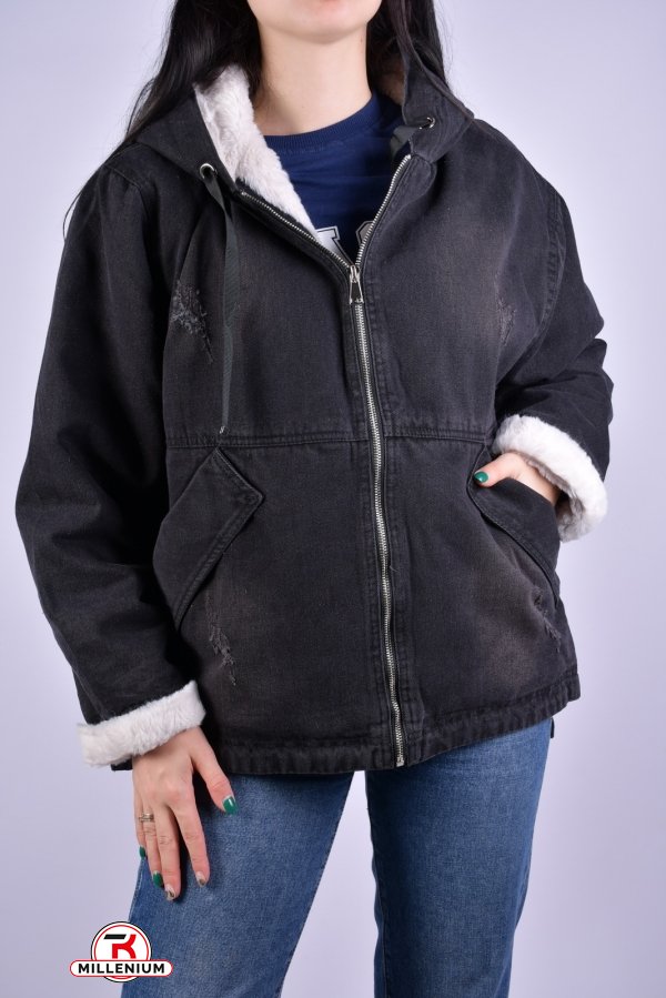 Куртка женская джинсовая (цв. черный) на меху "Saint Wish" Размеры в наличии : 50, 52, 54, 56, 58 арт.3018
