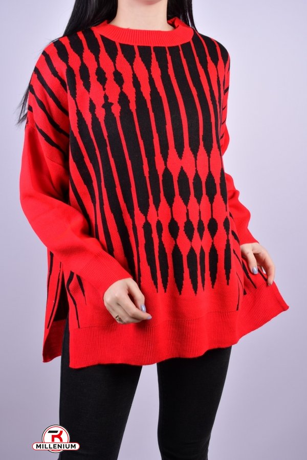Жіночий светр в'язаний (кол. червоний) "модель oversize" розмір 44-46 "TOLGAS" арт.520