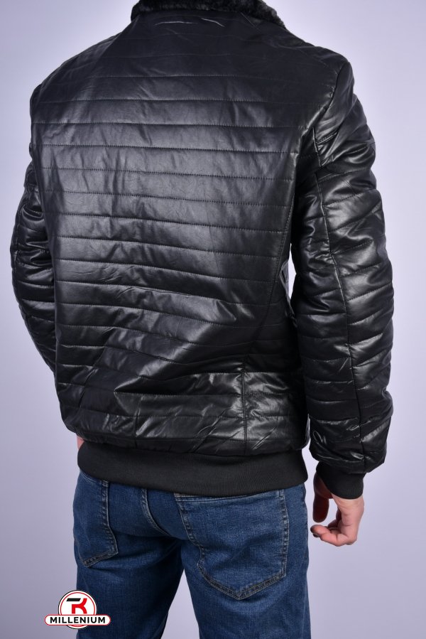Куртка чоловіча (кол. чорний) зимова на хутрі (з екошкіри) Розмір в наявності : 46 арт.6055
