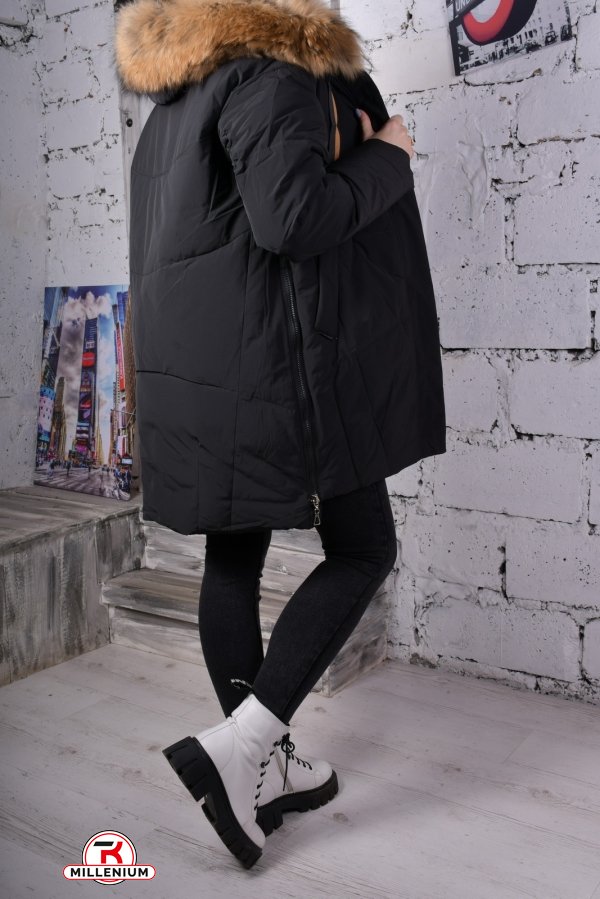Куртка жіноча з плащівки зимова (color Z001) комір натуральне хутро Розмір в наявності : 50 арт.H3019
