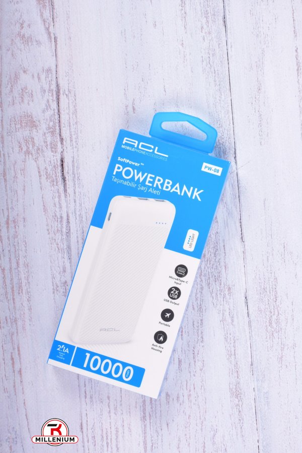 Power Bank аккумулятор 10000mAh (цв.белый) "ACL" арт.PW-08