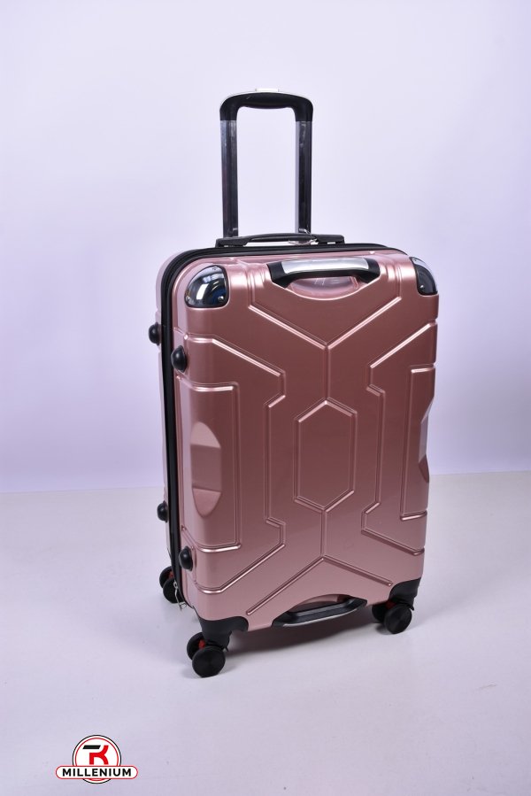 Чемодан (цв.розовый) 4 колеса пластиковый средний (размер 57/40/28см) арт.металик