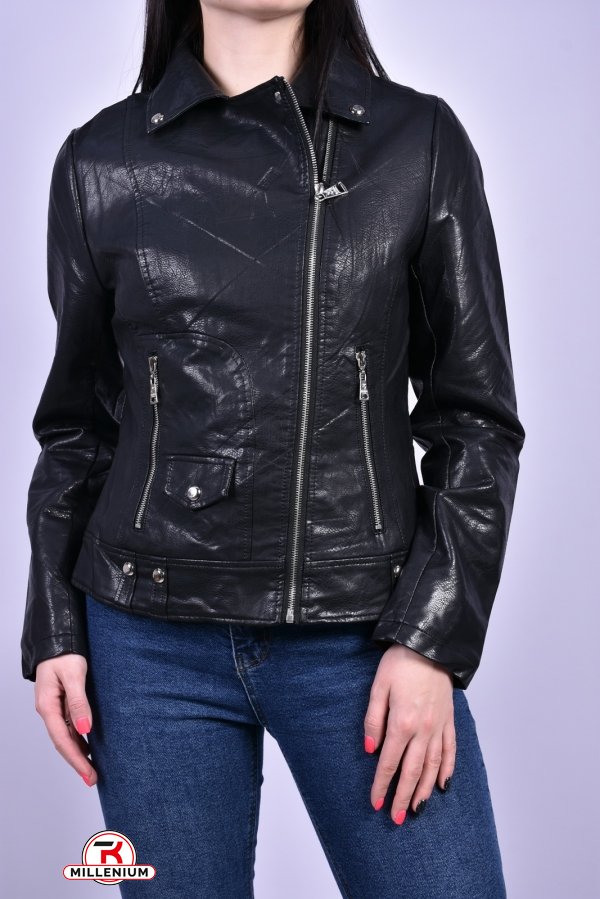 Куртка женская (цв.чёрный) демисезонная экокожа "YARINA" Размеры в наличии : 38, 40 арт.B377