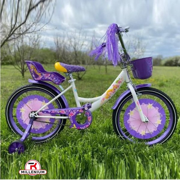 Велосипед 2-колёсный размер колеса 18 дюймов (цв.белый) "GIRLS" с корзиной арт.006