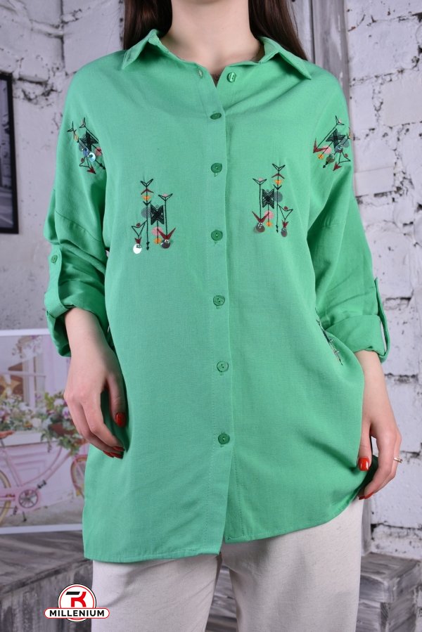 Рубашка женская (цв.зелёный) ткань лен "BURRASCA" Размер в наличии : 44 арт.16727