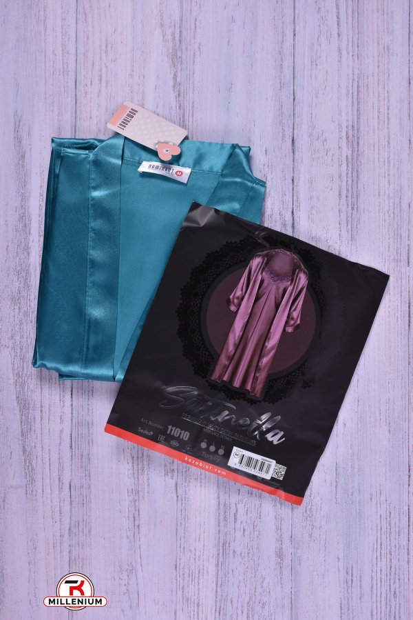 Комплект шелковый женский (цв.бирюзовый) ночная рубашка + халат+бикини DEEP SLEEP Размеры в наличии : 48, 50, 52 арт.11010