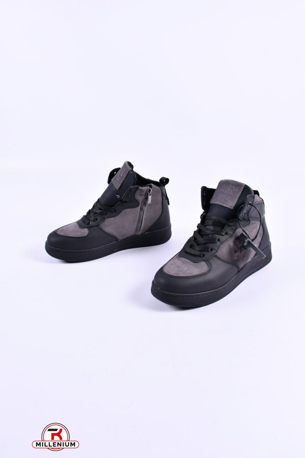 Кросівки для хлопчика (кол. чорний/сірий) з натуральної шкіри на хутрі "Crosav" Розміри в наявності : 36, 37, 38, 39 арт.333