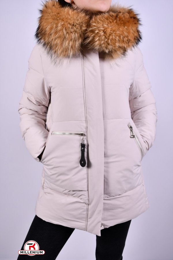 Куртка женская из плащевки зимняя (color Q037) опушка из натурального меха Размеры в наличии : 48, 52 арт.HM3322