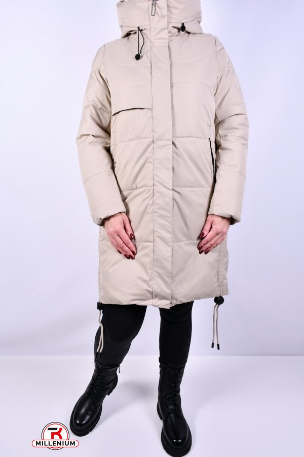 Пальто жіноче (кол. кремовий) зимове з плащової тканини. Розмір в наявності : 52 арт.2323