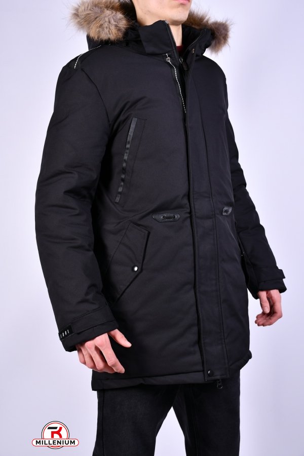 Куртка парку чоловіча (кол. чорний) зимова з плащової тканини з натуральним хутром "NANA" Розміри в наявності : 48, 54 арт.A9099