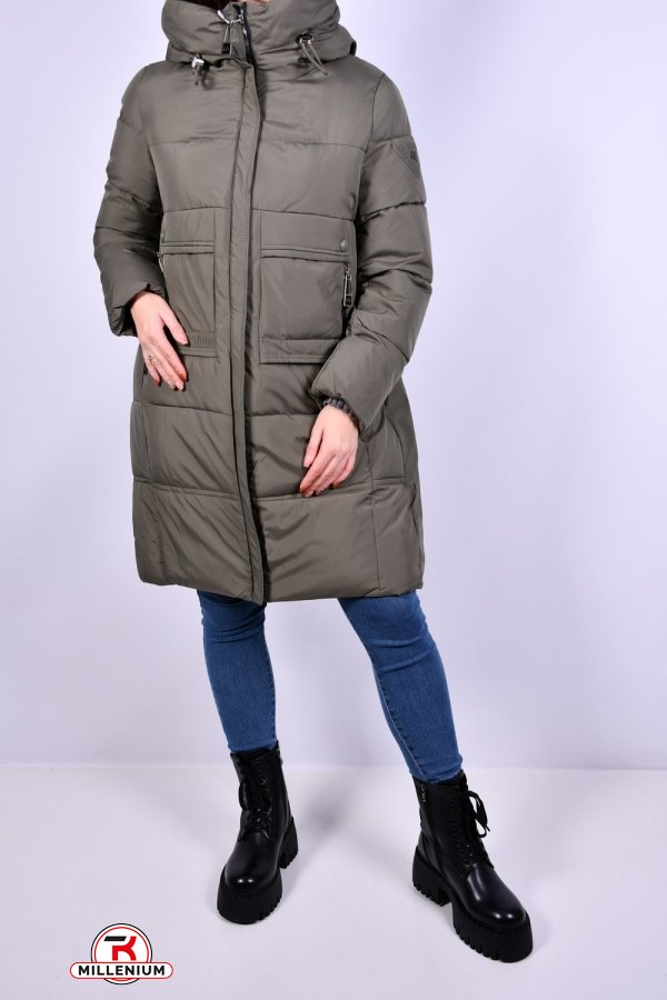 Пальто женское (цв.оливковый) из плащевки зимнее Размер в наличии : 52 арт.3033