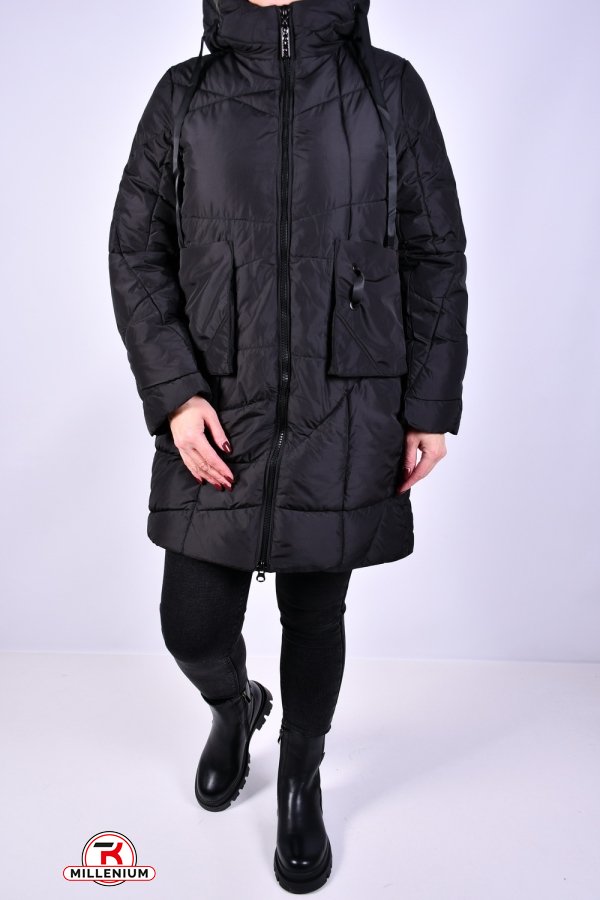 Пальто жіноче зимове (кол. чорний) з плащової тканини. Розміри в наявності : 48, 50, 52, 56 арт.M911016