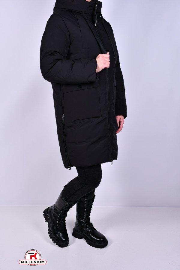 Пальто жіноче зимове (кол. чорний) з плащової тканини. Розміри в наявності : 52, 54, 56 арт.M925001