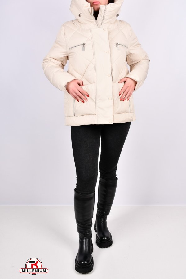 Куртка жіноча (кол. кремовий) з плащової тканини зимова "Fine Baby Cat" Розміри в наявності : 44, 48, 50 арт.757