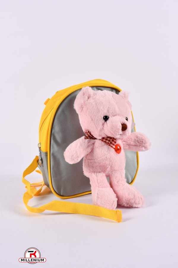 Рюкзак+игрушка из плащевки (цв.серый/розовый) размер 22/19/7 см. арт.0617-2