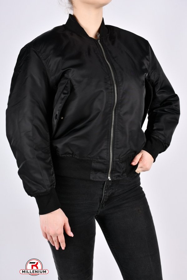 Куртка жіноча демісезонна (кол. чорний) з плащової тканини (модель BOMBER) Розміри в наявності : 42, 44, 48 арт.9244
