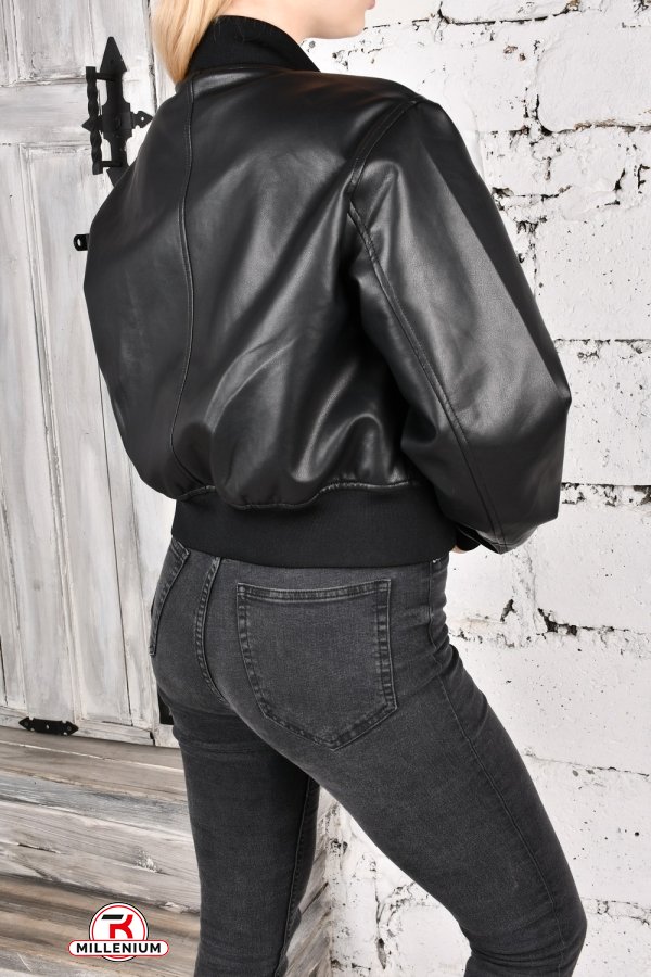Куртка жіноча (кол. чорний) модель "Бомбер" з екошкірою "VIVO" Розміри в наявності : 42, 44, 46, 48, 50 арт.K-810