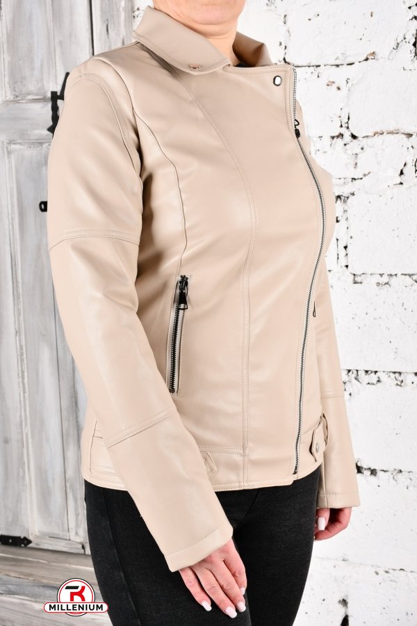 Куртка женская (цв.кремовый) модель "Бомбер" с экокожи "VIVO" Размеры в наличии : 50, 52, 54, 56, 58 арт.K-811-D