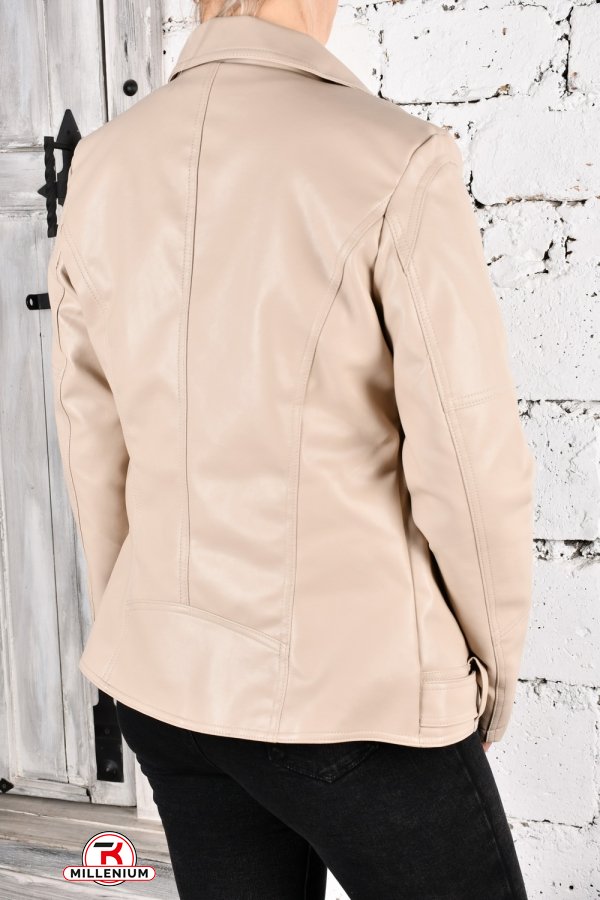 Куртка жіноча (кол. кремовий) модель "Бомбер" з екошкірою "VIVO" Розміри в наявності : 50, 52, 54, 56, 58 арт.K-811-D