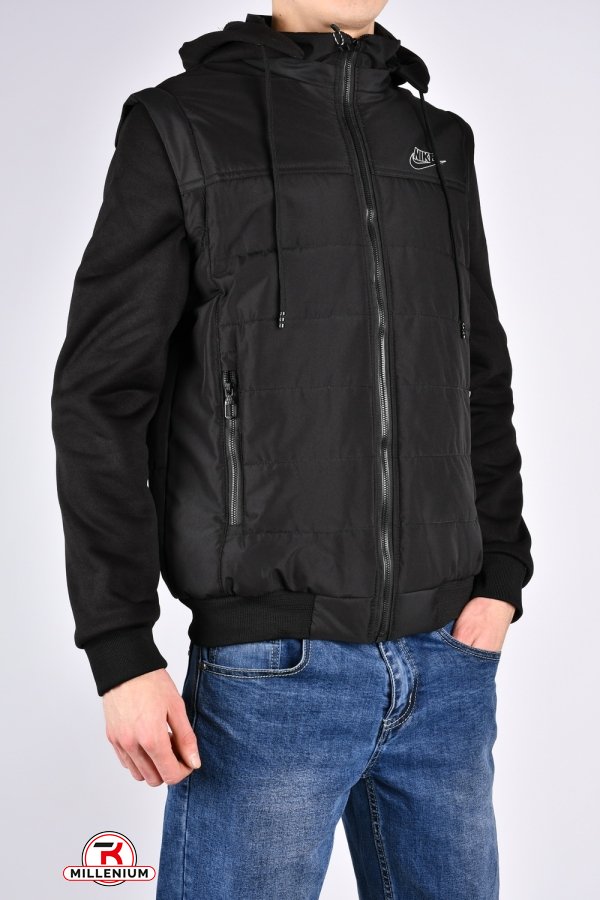 Куртка мужская демисезонная (цв.чёрный) с отстёгивающими рукавами из плащёвки Размеры в наличии : 48, 50, 52, 54, 56 арт.70