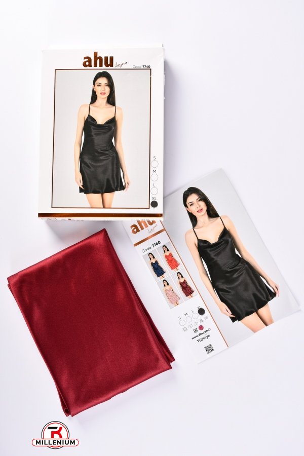 Нічна сорочка жіноча (кол. бордовий) атласна "Ahu Legerie" Розміри в наявності : 40, 42, 44, 46 арт.7740